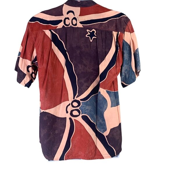 Spicy Bambu Size Large Blouse Multicolor Abstract Print Short Sleeved Button Up - Picture 2 of 4